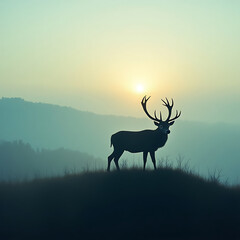 Obraz premium deer in the sunset-Dramatic Wildlife Sunset Mountain Scene - Premium Stock Photography.png