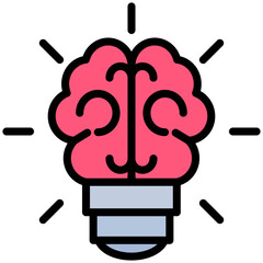 Brain Lamp Outline Flat Icon, Artificial Intelligence Concept in Outline Flat design style
