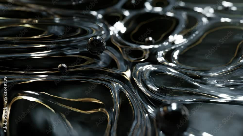 Poster a fluid black and silver liquid flowing in a hyperrealistic and futuristic art style with close-up, 