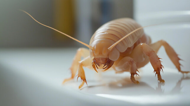 Greenhouse camel cricket showing its long antennae on white background