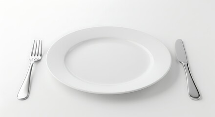 Empty Plate with Fork and Knife Minimalist Table Setting Photography