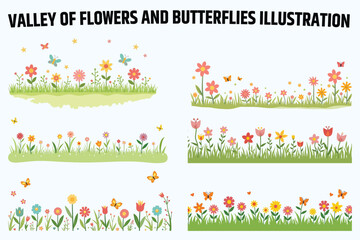 Bright and Joyful Flower Patch with Flying Monarch Butterflies