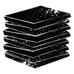 Stack of grunge rectangles with scuffed edges, stamp-like ink textures, and layered brush smears. Stack of black rectangular shapes isolated on white background