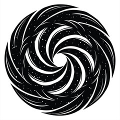 Wavy grunge lines twisted into abstract loops, featuring scratched surfaces and uneven paint fill. Abstract black and white swirl design isolated on white background