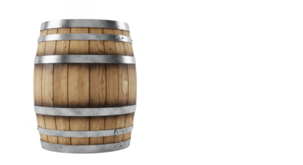Rustic wooden barrel with metal hoops
