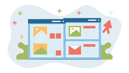 Fototapeta premium Illustration of a split screen interface with images and shapes on a light background design element