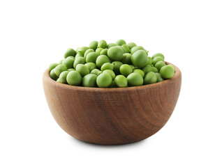 Fresh green peas in bowl isolated on white