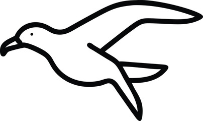Minimalist line art shows a seagull soaring effortlessly through the sky now