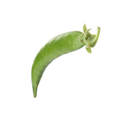 One fresh green pea pod isolated on white