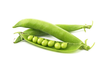 Fresh green peas in pods isolated on white