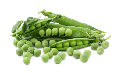 Fresh green peas in pods and sprout isolated on white