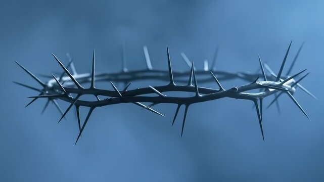 Dramatic Crown of Thorns Against Blue Backdrop: Symbolism of Sacrifice and Faith