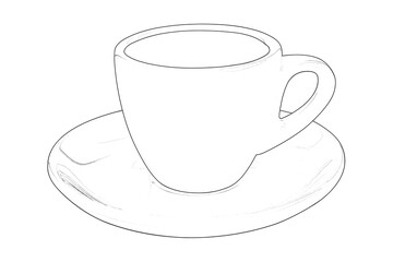 Graphic sketch of cup and saucer on white background