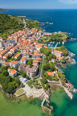 Aerial view of Mundaka fishing village in Biscay, Basque Country, northern Spain