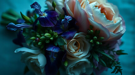 Moody Romantic Bouquet with Rings — Dark Cool Tones. 
