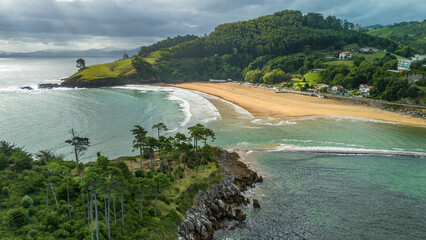 Aerial view of Lekeitio fishing village in Biscay, Basque Country, Spain
