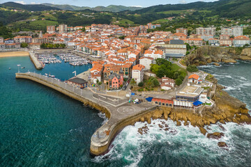 Aerial view of Lekeitio fishing village in Biscay, Basque Country, Spain
