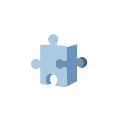 Two interlocking puzzle pieces symbolizing teamwork and collaboration against a plain background