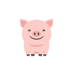 Fototapeta premium Cute cartoon pig smiling against a plain white background, ideal for children's content