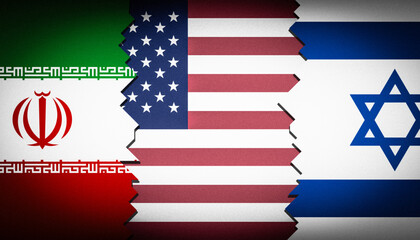 Naklejka premium flag america between iran and Israel