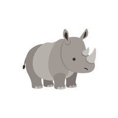 Cartoon illustration of a rhinoceros standing against a plain background