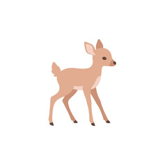 A cute, animated deer walking gracefully across a minimalist white background