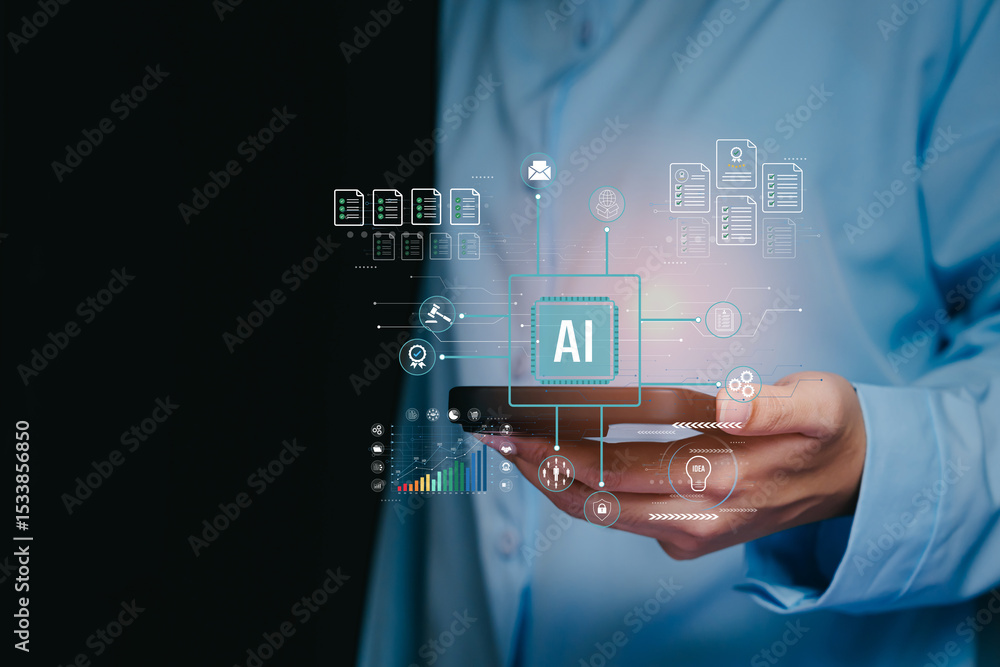 Poster ai for business. digital transformation and artificial intelligence integration in business processe