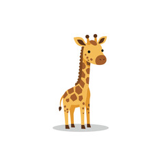 Obraz premium Cartoon giraffe standing against a plain background, showcasing its unique features