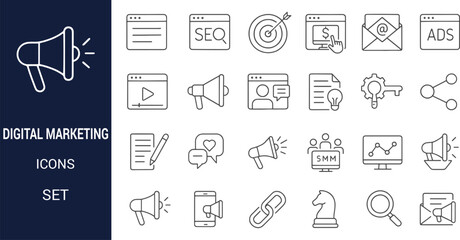 Digital Marketing Icons A Comprehensive Set of Line Art Graphics for Web and Print