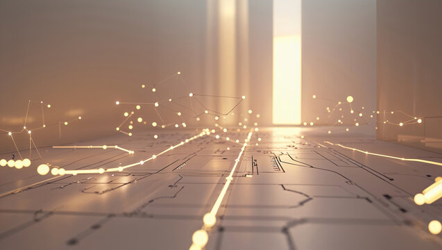 Abstract digital network representing data flow and connections in a technological environment.