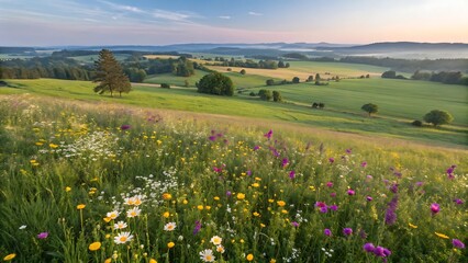 Meadow with grass and meadow flowers