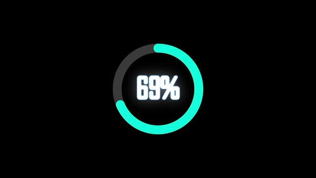 100 percent calculation animation. Loading Circle  animation  on black background. loading bar icon with black background.Progress loading bar circle animation 0-100 percent 