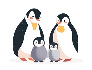 Obraz premium Cute Penguin Family Illustration – Holiday and Family Celebration Theme