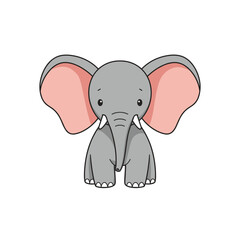 Fototapeta premium Cute cartoon elephant with large ears, standing against a plain white background