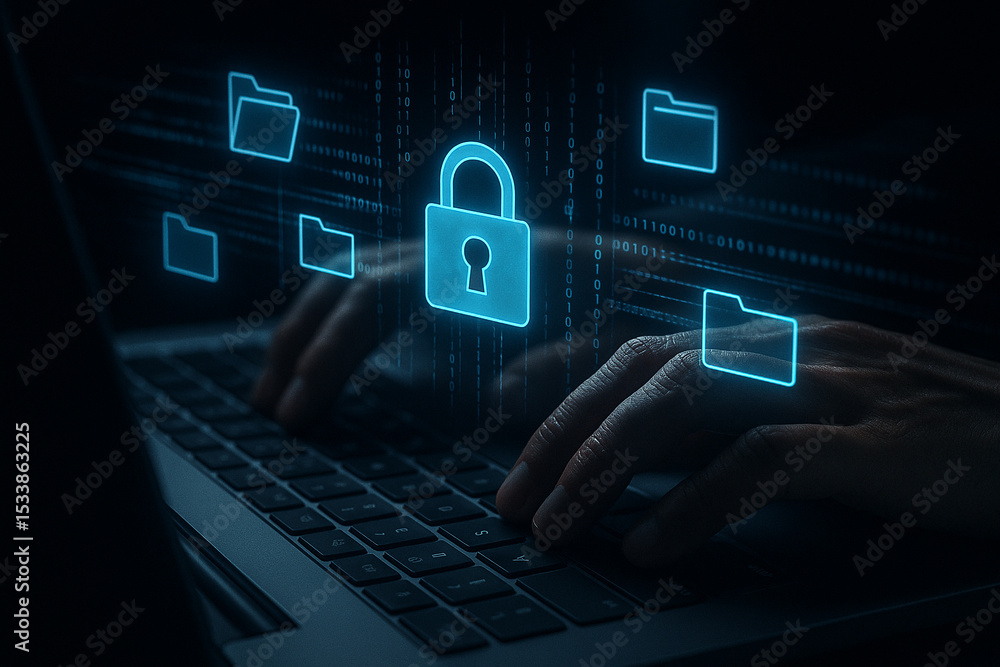 Poster secure data protection concept using laptop for online privacy and cyber security solutions