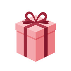 Fototapeta premium A beautifully wrapped pink gift box with a red ribbon, set against a minimalistic background