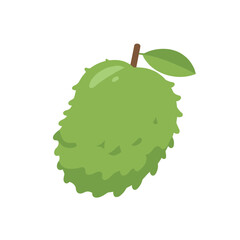 A vibrant green fruit resembling a cherimoya with a leaf on top, isolated on white