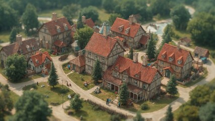 Miniature Perspective: Tilt-Shift View of Homes, Towns, and Landscapes