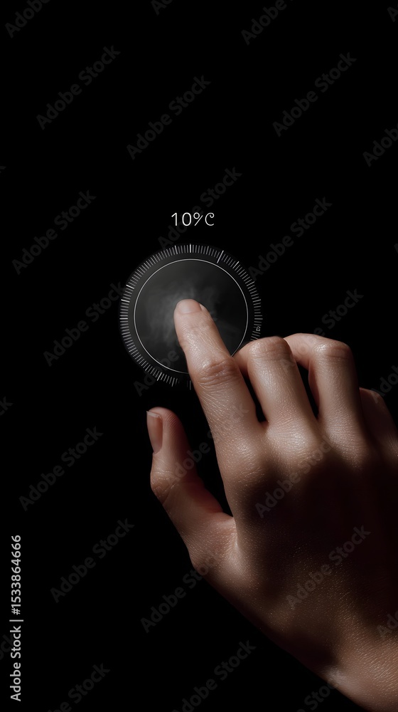 Poster hand operating a translucent temperature control interface