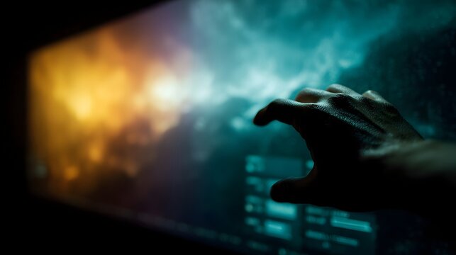 Hand manipulating climate projection data in virtual reality space