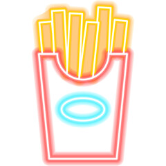 French Fries Neon Sign. Fried Potato Glowing Symbol. Illustration of Fast Food Promotion Object.