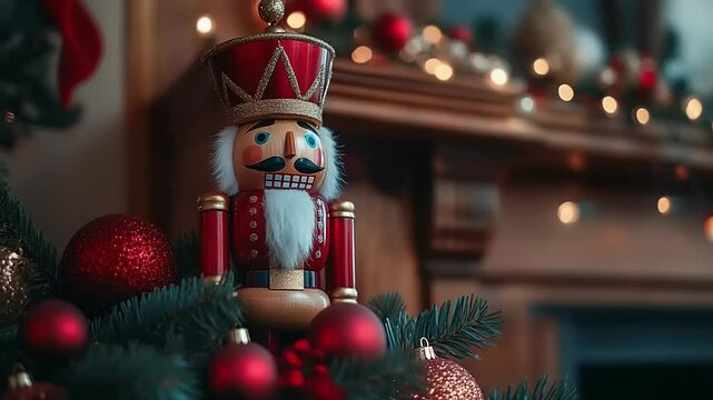 Colorful nutcracker ornament on Christmas tree decor