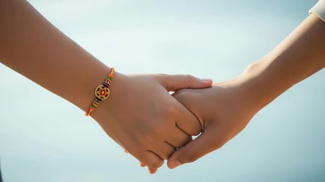 Raksha Bandhan celebration with sister tying rakhi on brother's wrist.  Indian festival symbolizes sibling bond and protection.