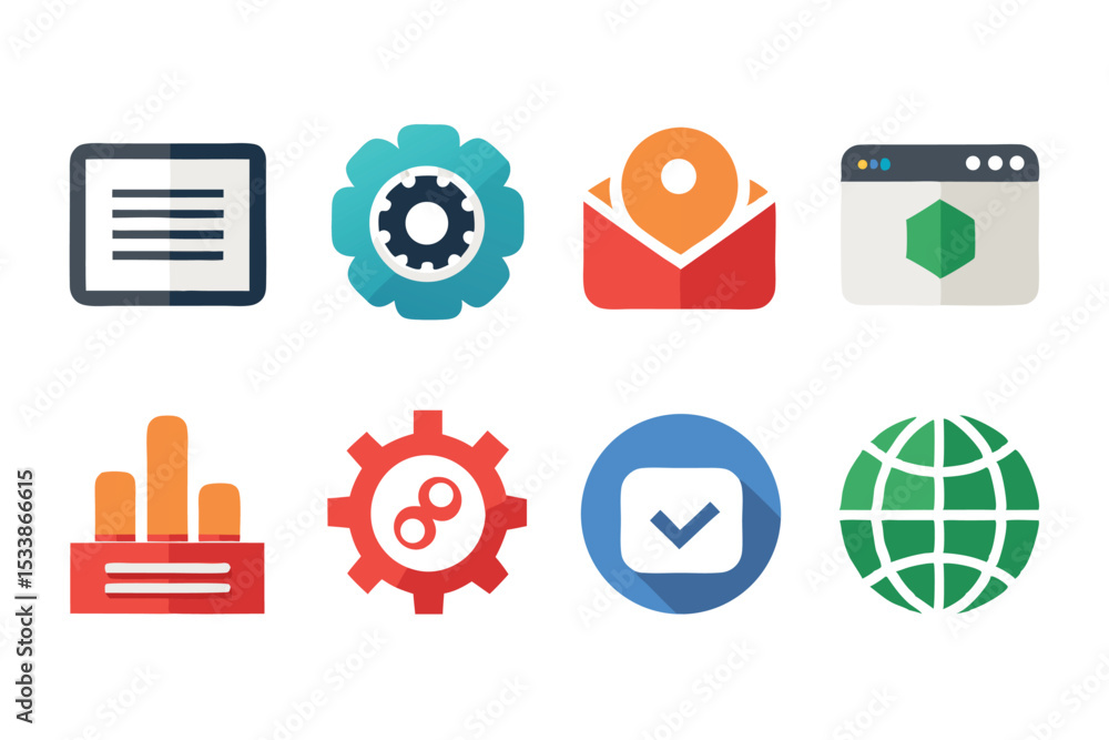 Poster a collection of simple and colorful flat design icons representing various concepts