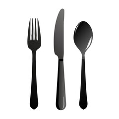 Vector illustration of a set of silverware including spoon, fork, and knife, isolated on white background