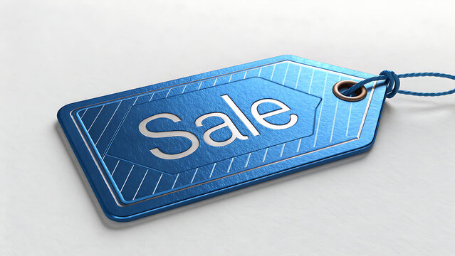 3D Rendering of Blue Sale Tag – Promotional Label Design