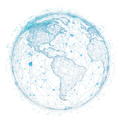 Global Network Connection Light Blue Crystal Globe Digital World Map