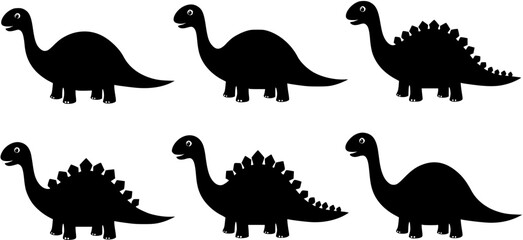 set of Simple Dinosaur Silhouette Clipart for Kids, set on a Transparent Background with Rainbow Colors
