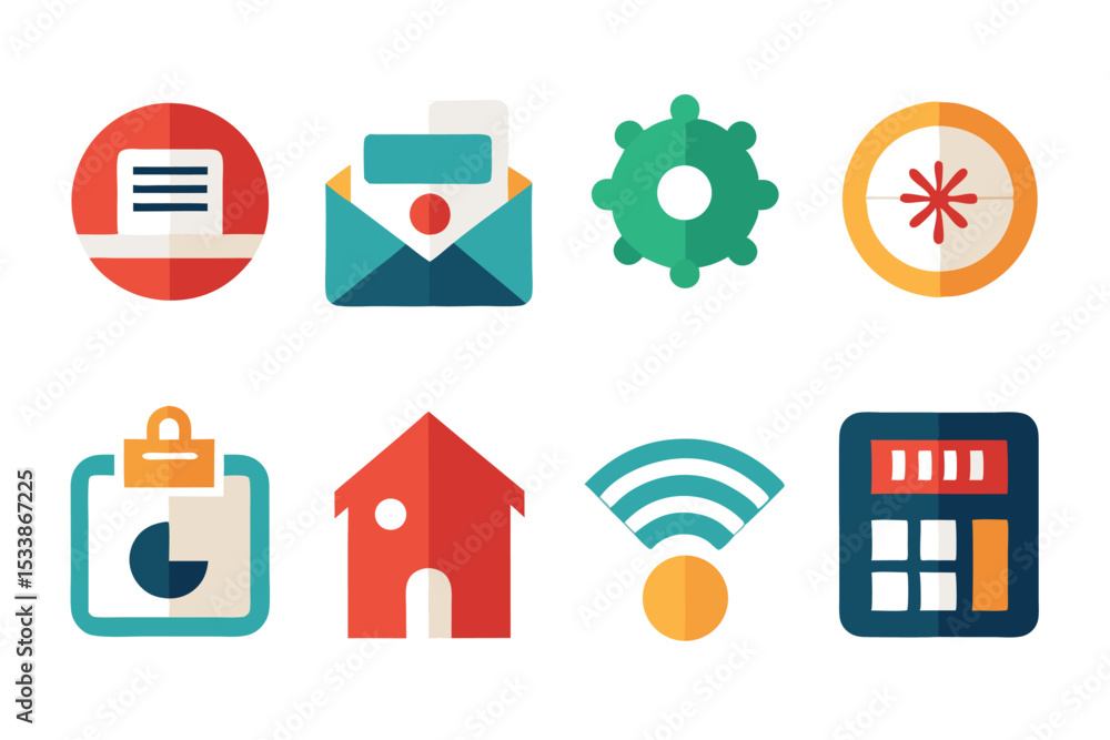 Aufkleber collection of flat colorful icons representing various concepts and symbols
