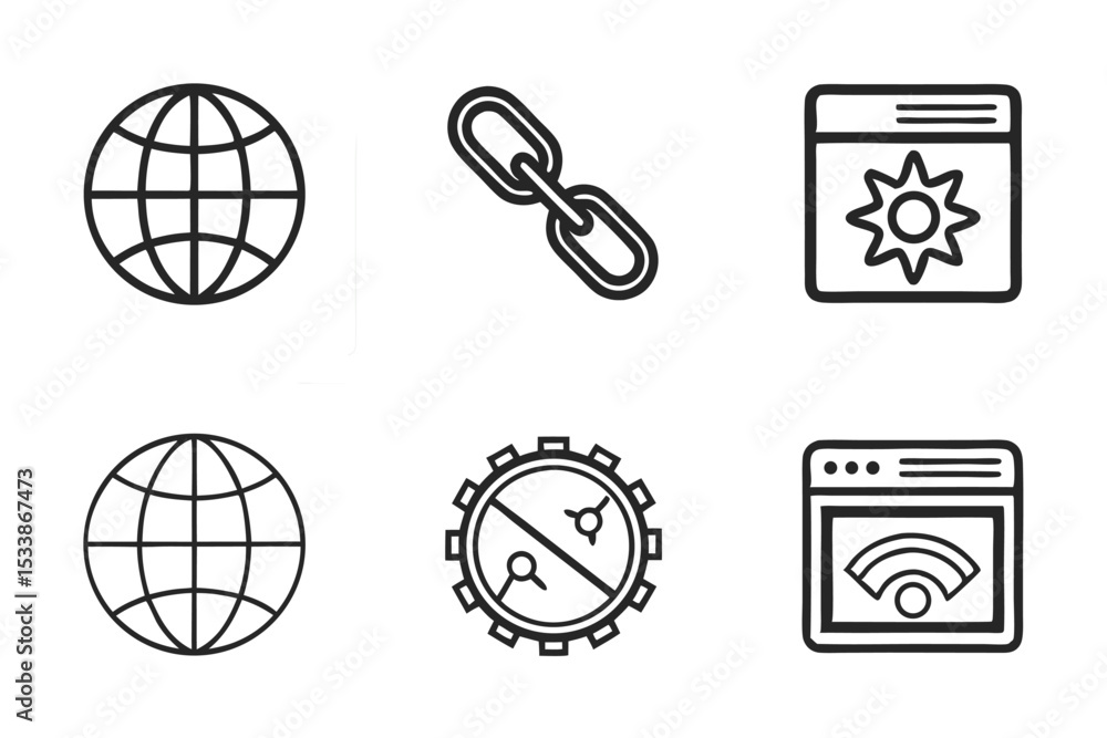 Poster collection of internet and technology related icons for websites and digital communication